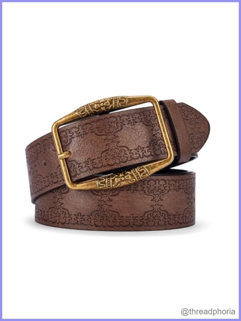 Western Leather Belt Floral Embossed Brass Buckle Jeans Accessory
